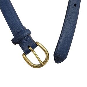 Vermont Country Store Leather Belt Brass‎ Buckle Women's Blue Handcrafted USA 2X